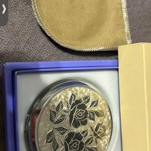 Elegant Silver Floral Compact Mirror